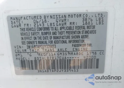 2018 Nissan Sentra S from USA, damaged, VIN 3N1AB7AP2JY339453